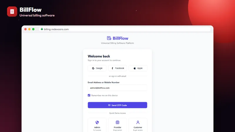 BillFlow billing software login and demo access
