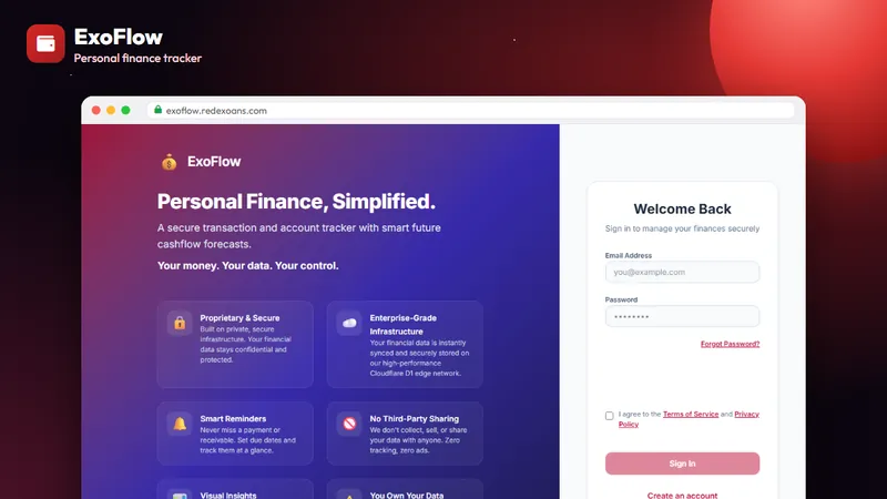 ExoFlow personal finance tracker web app